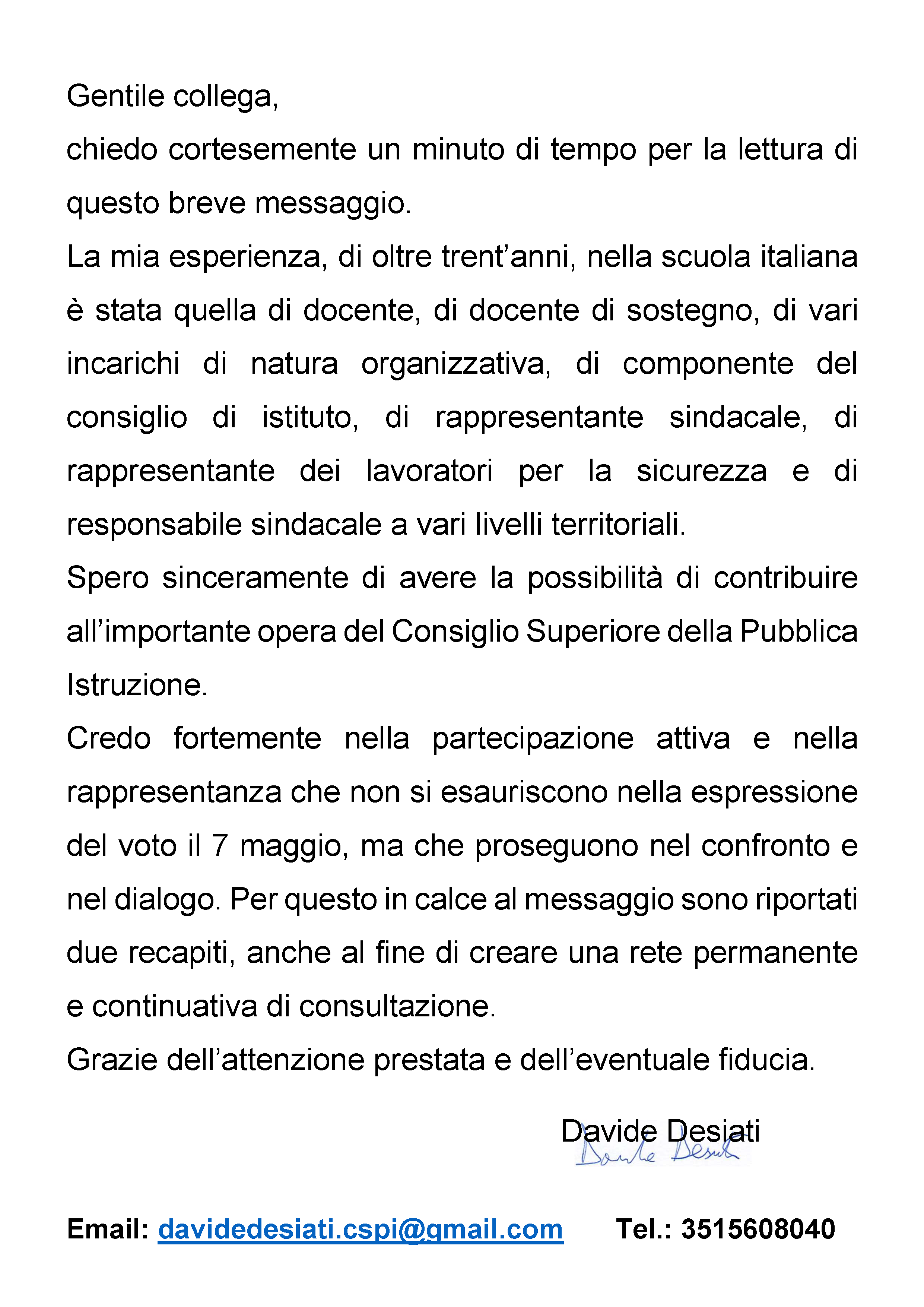Elezioni CSPI MESSAGGIO COLLEGA